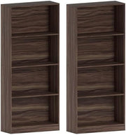 4 Tier Walnut Wooden Bookcase Modern Storage Display Shelf for Living Room 2Pcs