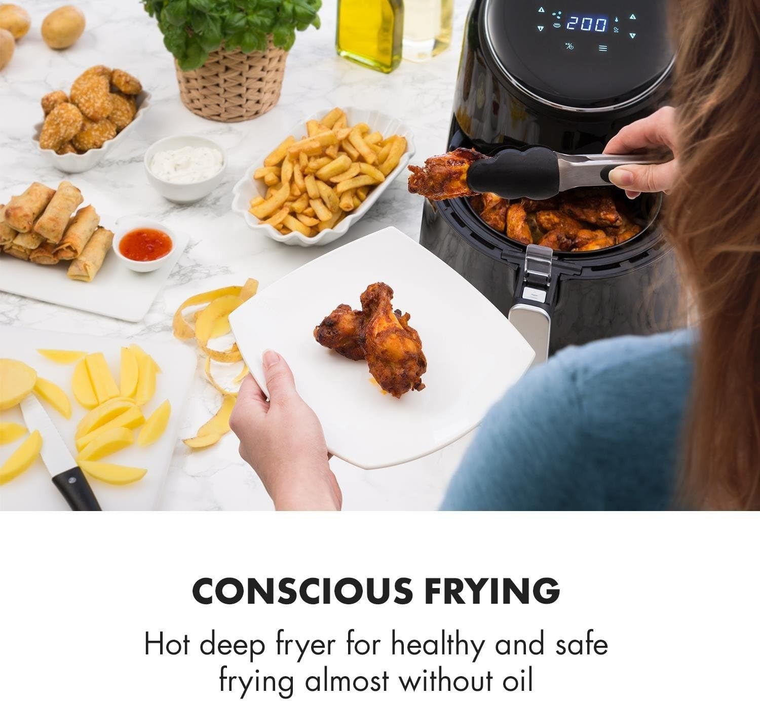 Hot Air Fryer 2.5L 1300W Fat Free Cooking 8 Programs Digital Black
