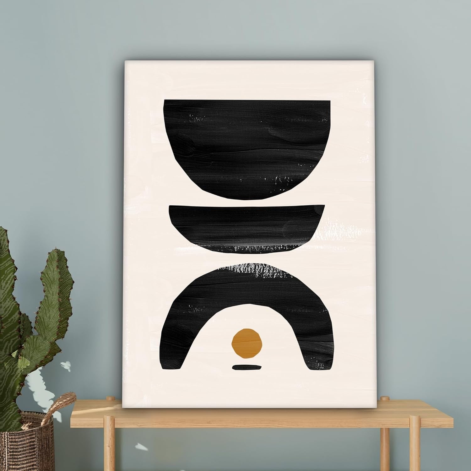 Black Beige Abstract Canvas Wall Art 50x70cm Framed Modern