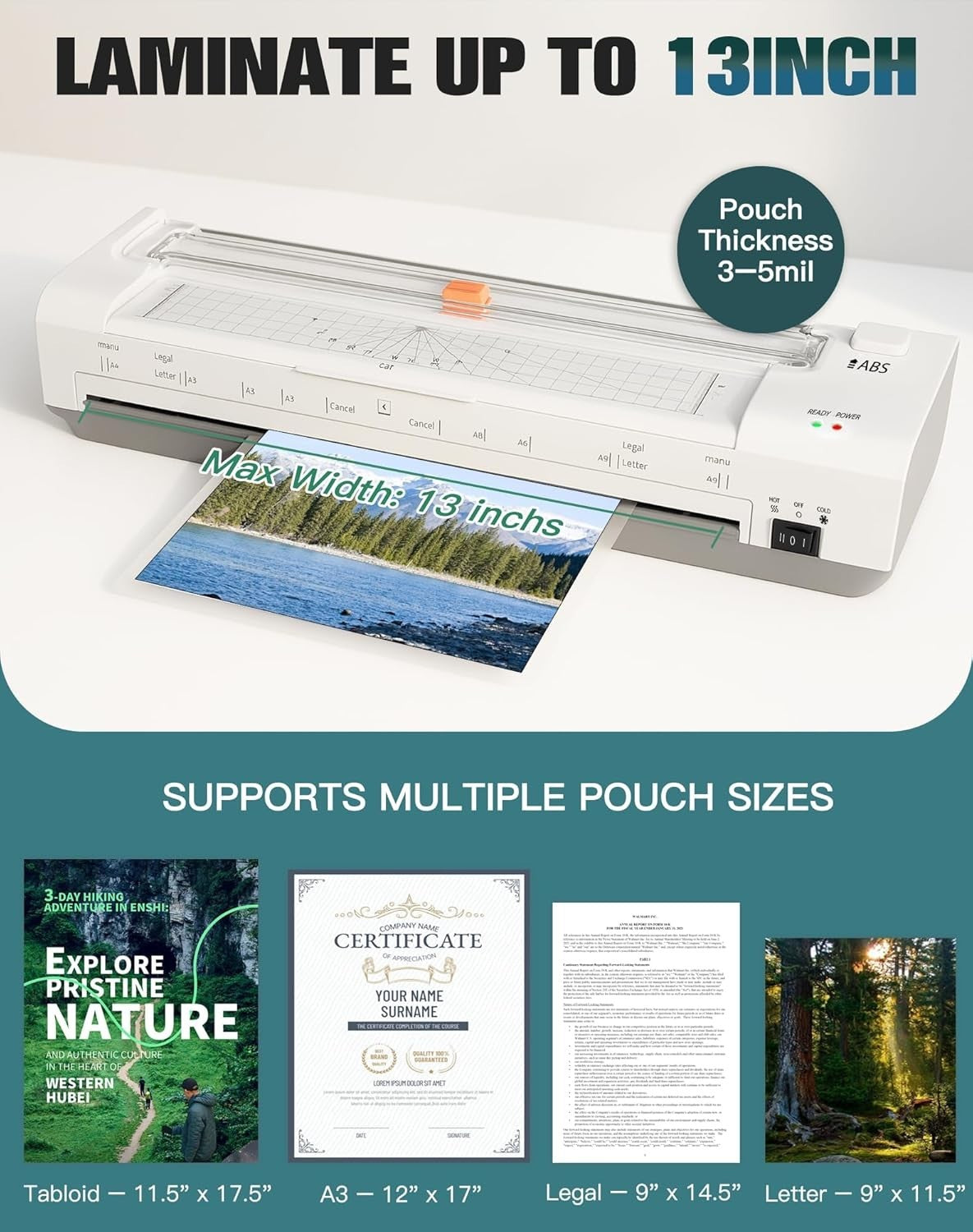 A3 Laminator 10-in-1 Hot Cold Auto Feed Anti Jam Trimmer + 20 Pouches