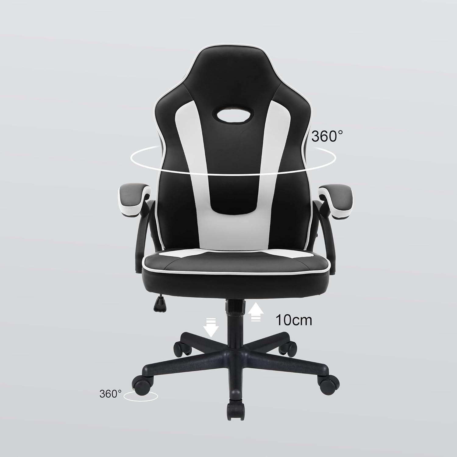 Ergonomic White Recliner Office Chair Faux Leather Lumbar Support Metal Base