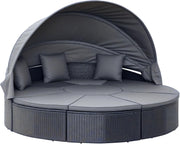 Luxury 4-Piece Rattan Garden Daybed Set w/ Canopy & Table – Round Sofa