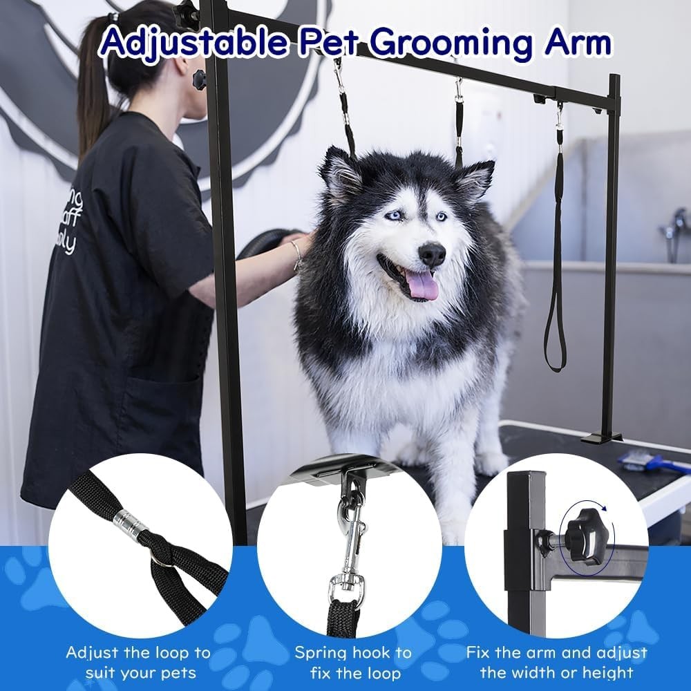 Dog Grooming Arm H Shape Adjustable Clamp 3 Loop Noose Large Small Pets