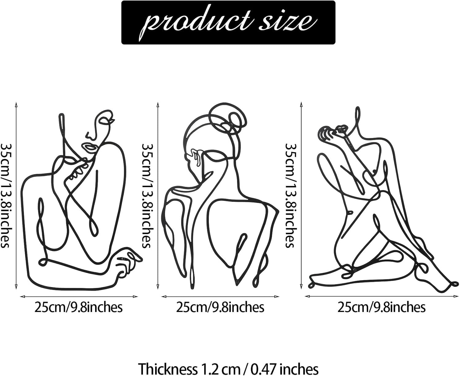 3Pcs Metal Wall Art Minimalist Abstract Woman Line Decor