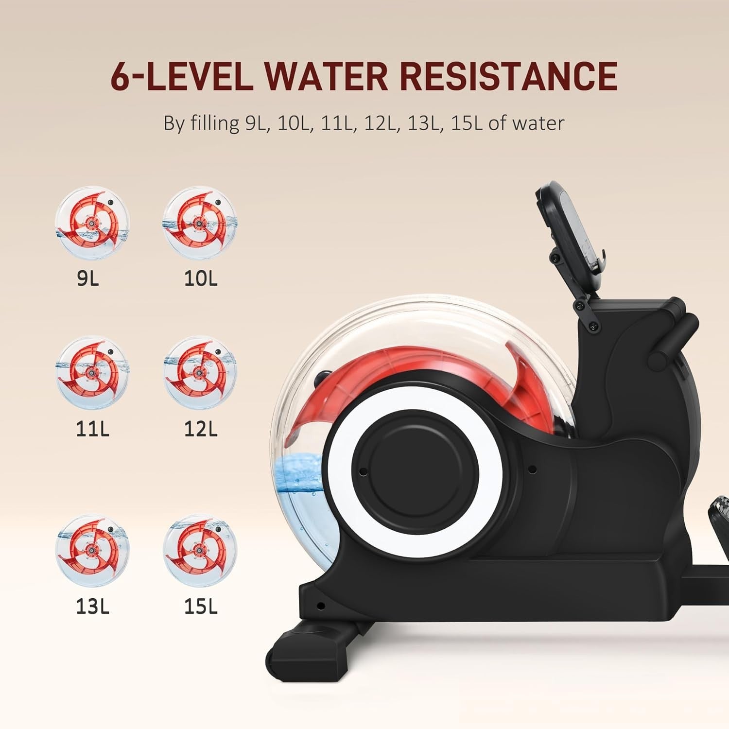 Foldable Water Rowing Machine 6-Level Resistance LCD Rower Home Gym 120KG
