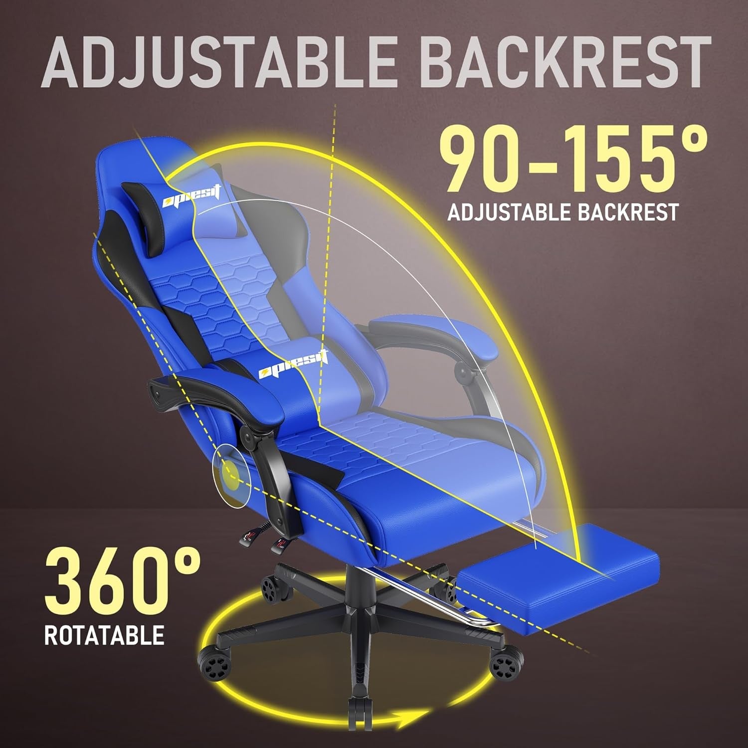 Ergonomic Gaming Chair with Footrest High Back Blue Reclining