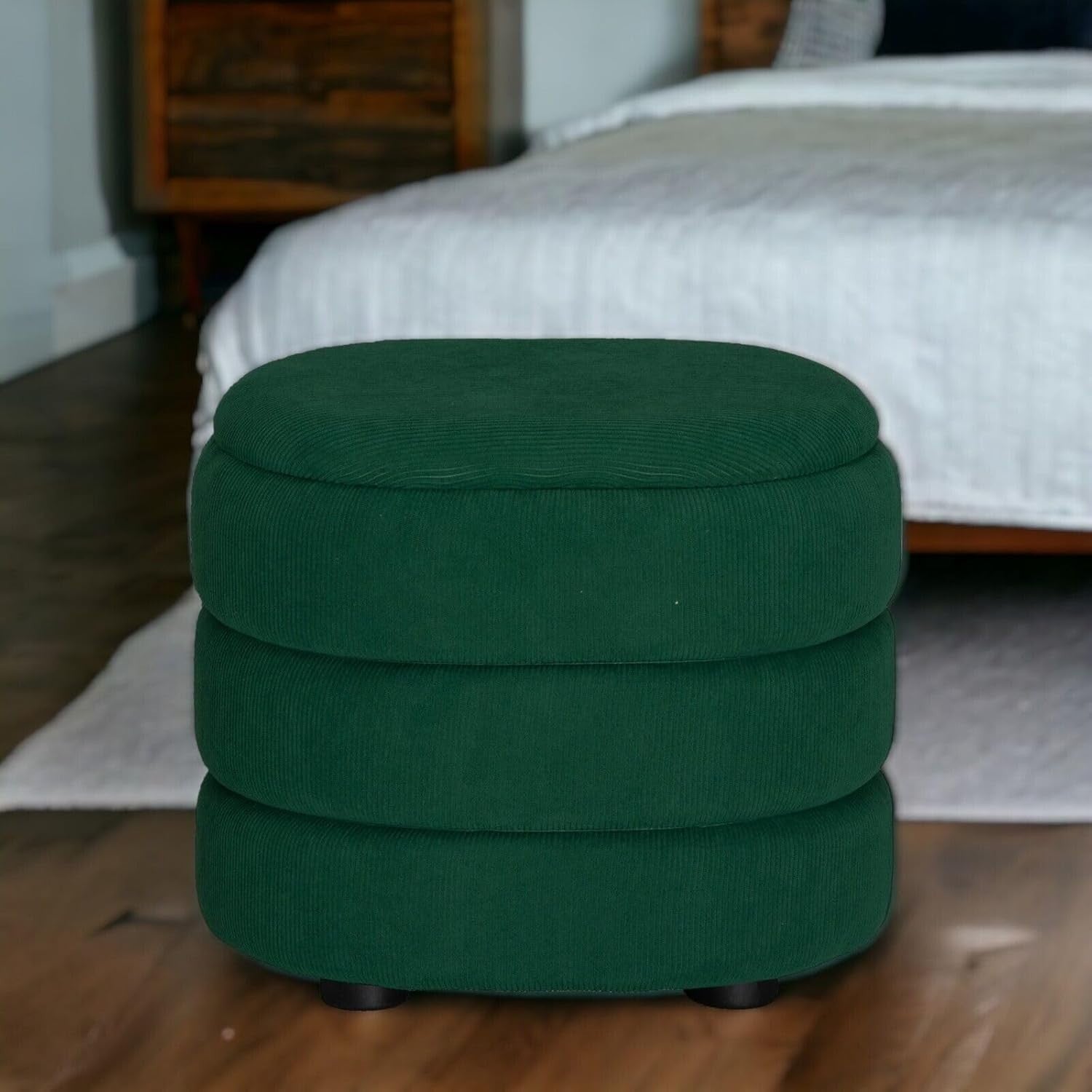 Green Velvet Oval Storage Ottoman Pouffe Footstool Dressing Stool