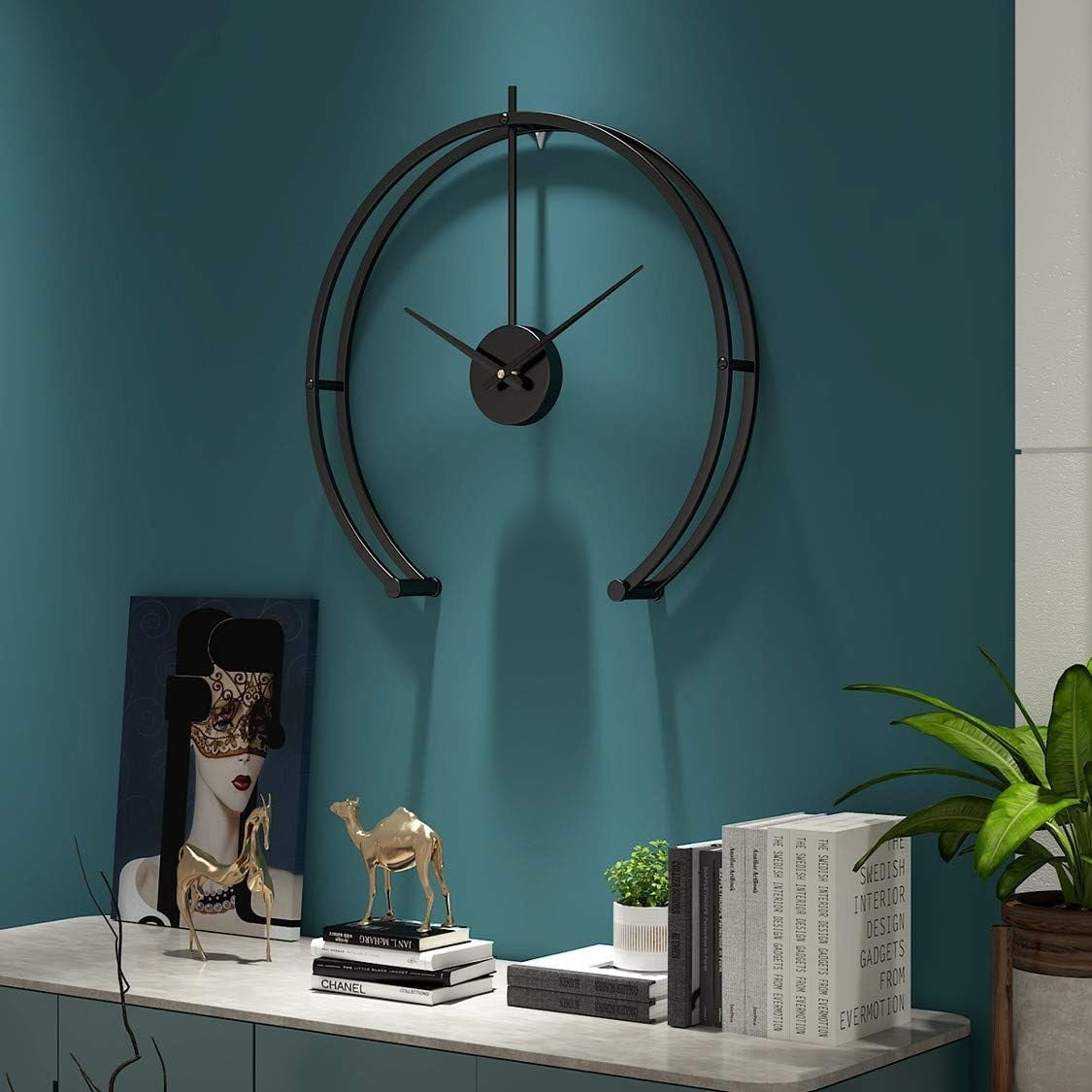 50cm Black Wall Clock Modern Silent Non-Ticking Large Minimalist Decor