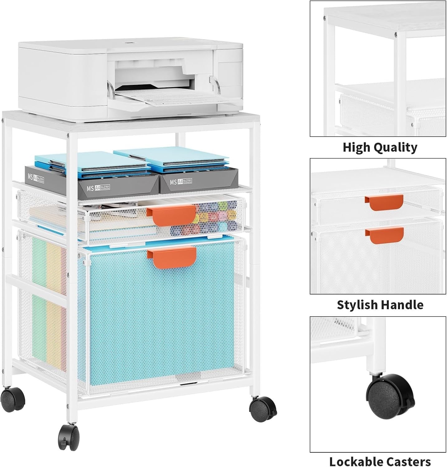 Rolling Printer Stand File Cabinet Storage Cart Drawers Office Trolley