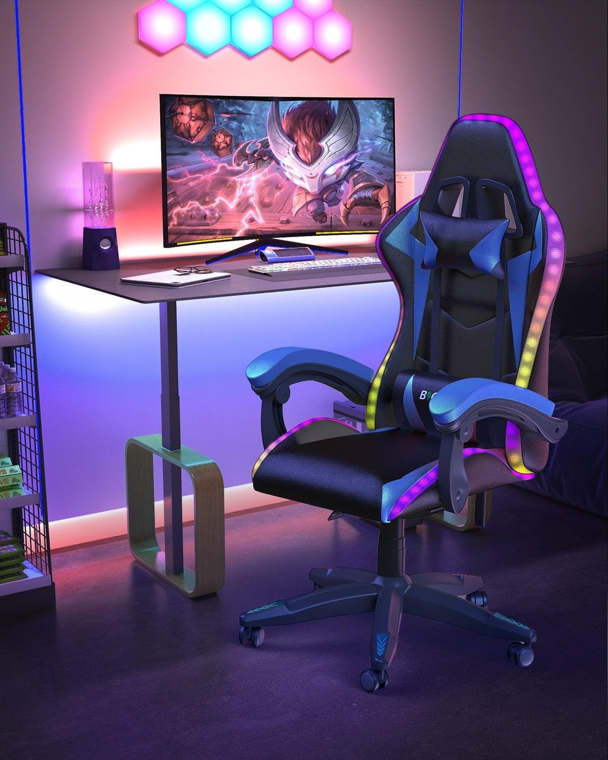 Gaming Chair w/ RGB LED Lights, Recliner $90-155^\circ$ Ergonomic Desk PC Office