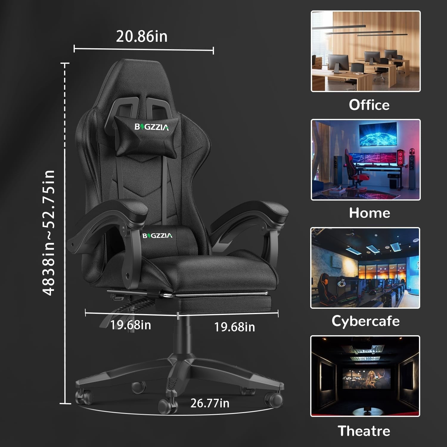 Ergonomic Gaming Chair Recliner w/ Footrest Lumbar Support Black