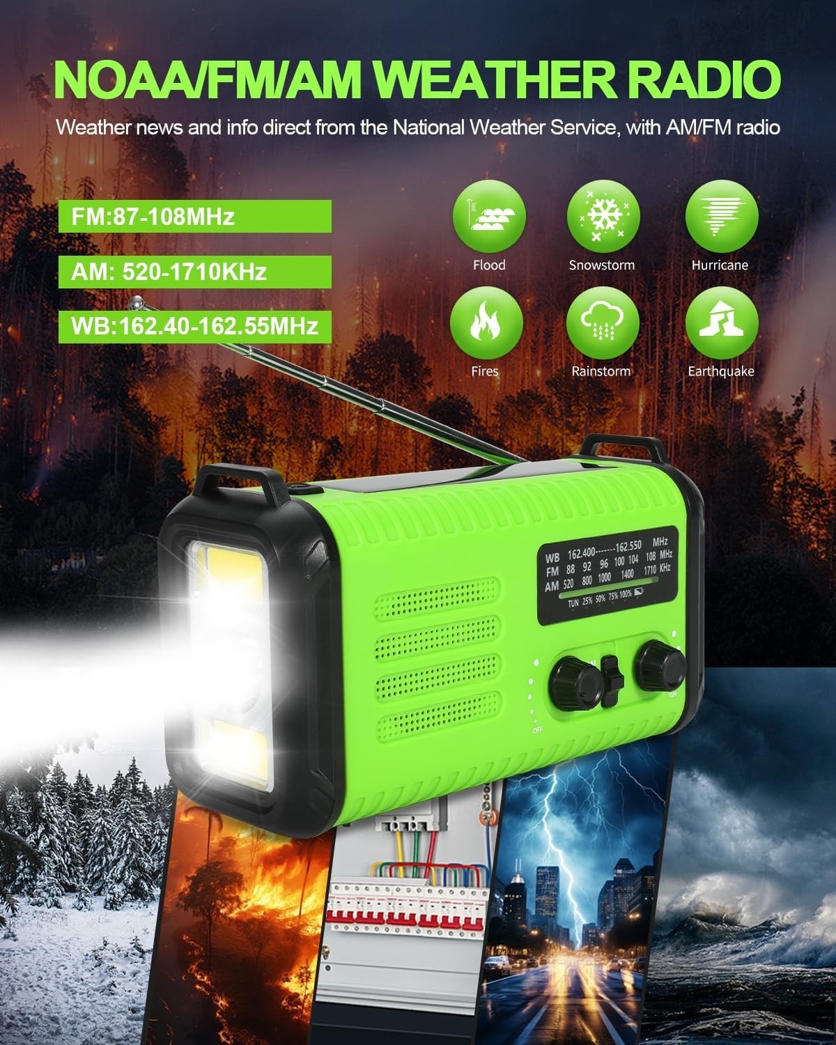 Wind Up Green Solar Emergency Radio with 20000mAh Battery, AM/FM & Flashlight