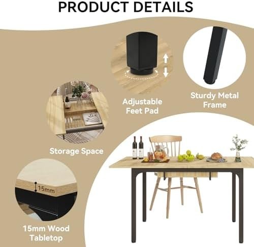 Extendable Dining Table 110-150cm Oak Metal Legs 4-6 Seater