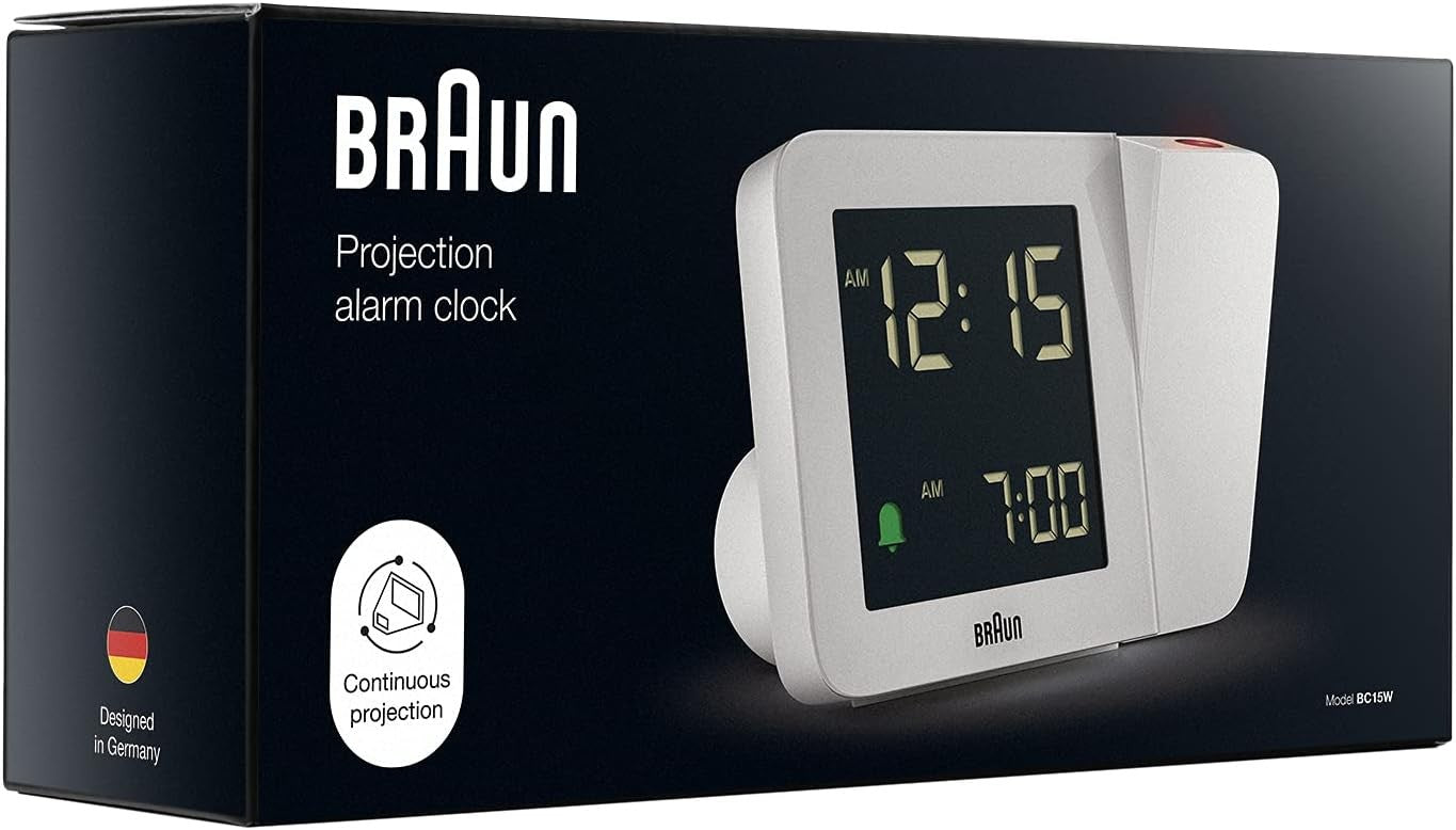 Projection Alarm Clock with Backlight LCD Display Snooze White
