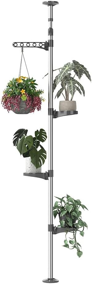 5 Tier Adjustable Indoor Plant Stand Floor to Ceiling Tension Pole Rack Space Sa