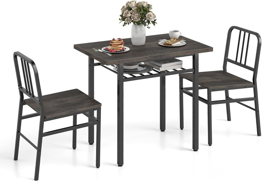 Rectangular 3-Piece Kitchen Dining Set with Storage Rack & Adjustable Feet