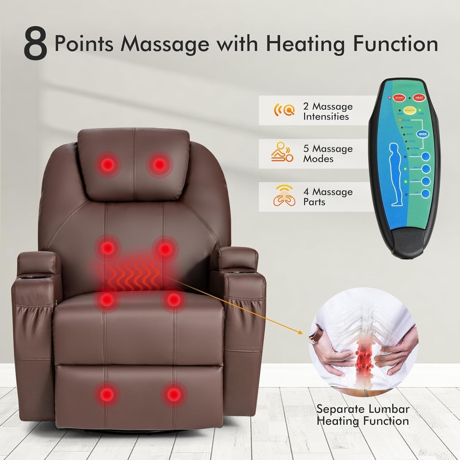 Massage Recliner Chair Swivel Rocking Heated Sofa w/ Footrest Cup Holders