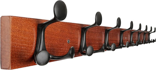 Cherry Wood Wall Coat Rack 8 Triple Hooks | 43” Hanging Rail for Coats