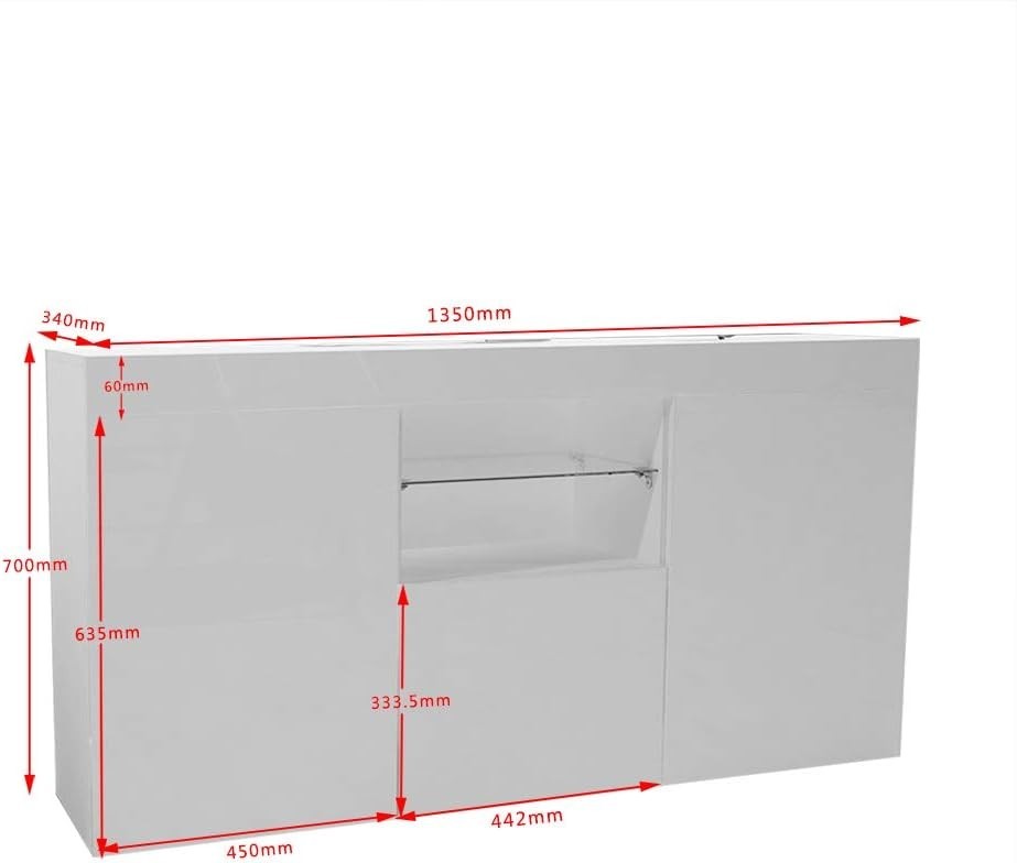 White Gloss TV Cabinet with LED Lights 3 Door Sideboard Storage Unit 134cm