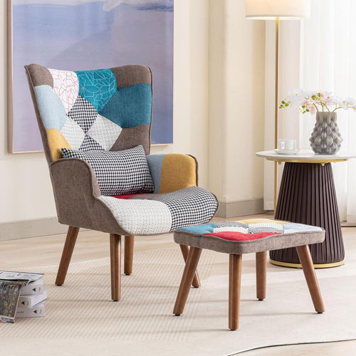 Soft Lounge Armchair with Ottoman, Comfortable Reading Chair for Living Room