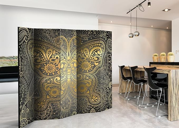 Golden Mandala 5-Panel Room Divider 225×172cm | Double-Sided Privacy Screen