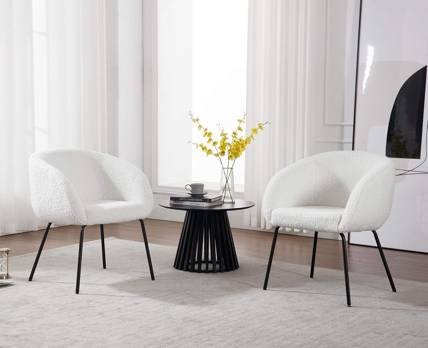 Faux Fur Tub Chair White Accent Armchair Metal Legs