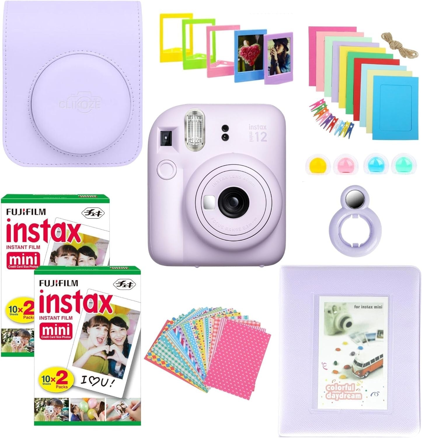 Instant Camera Bundle Purple 40 Film Shots Case Album Filters Kit