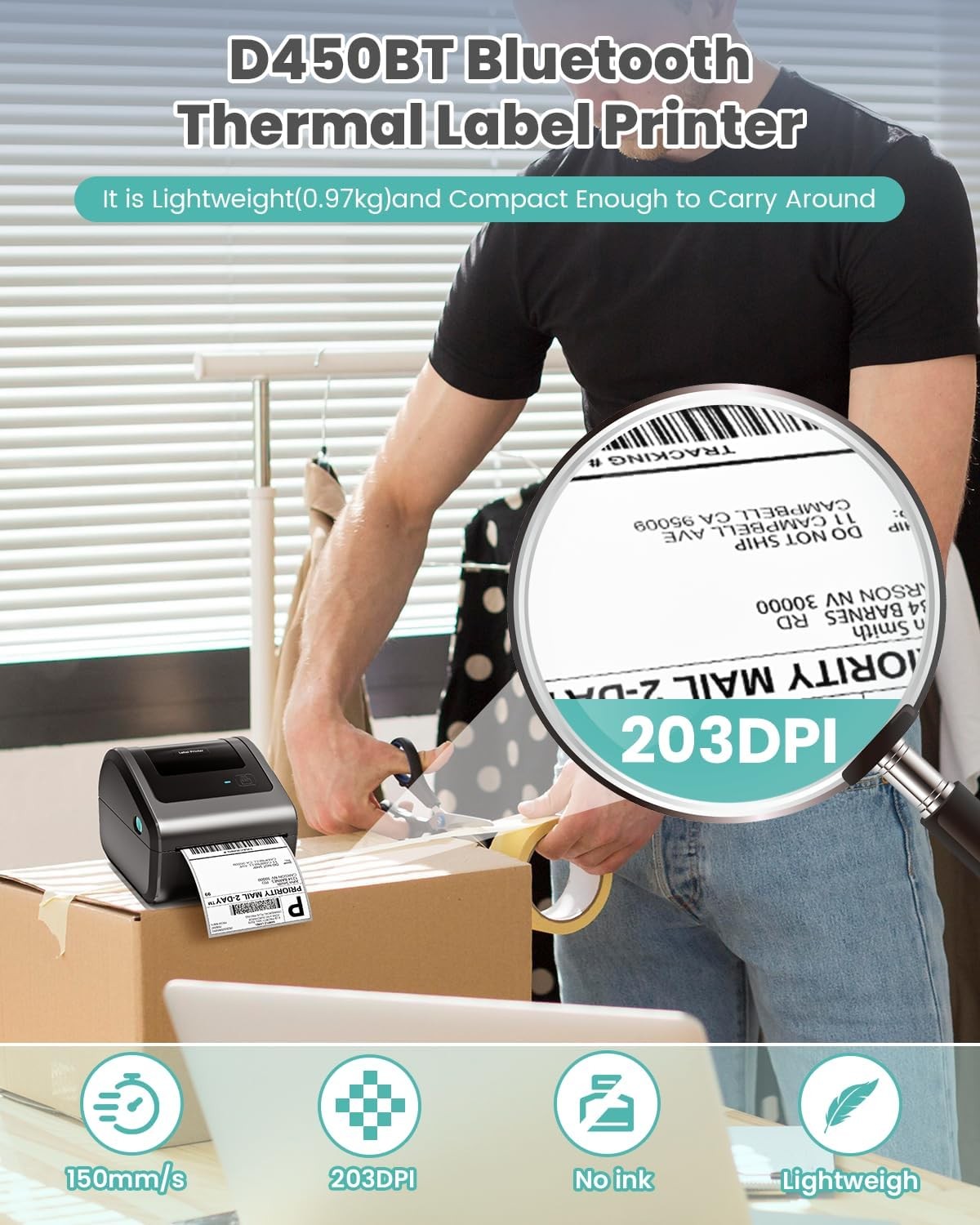 4x6 Thermal Label Printer – Bluetooth Shipping Label Machine