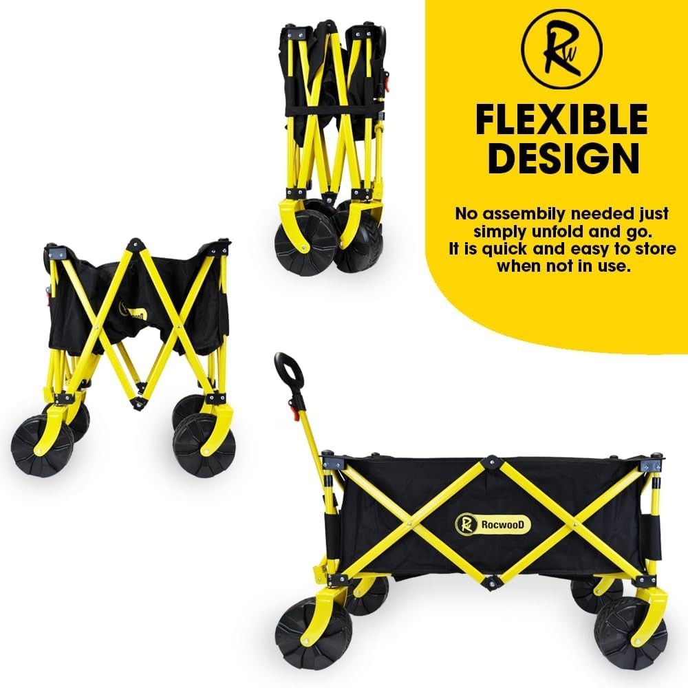 Heavy Duty Foldable Garden Trolley Cart 200kg Wagon All Terrain Wheels Yellow