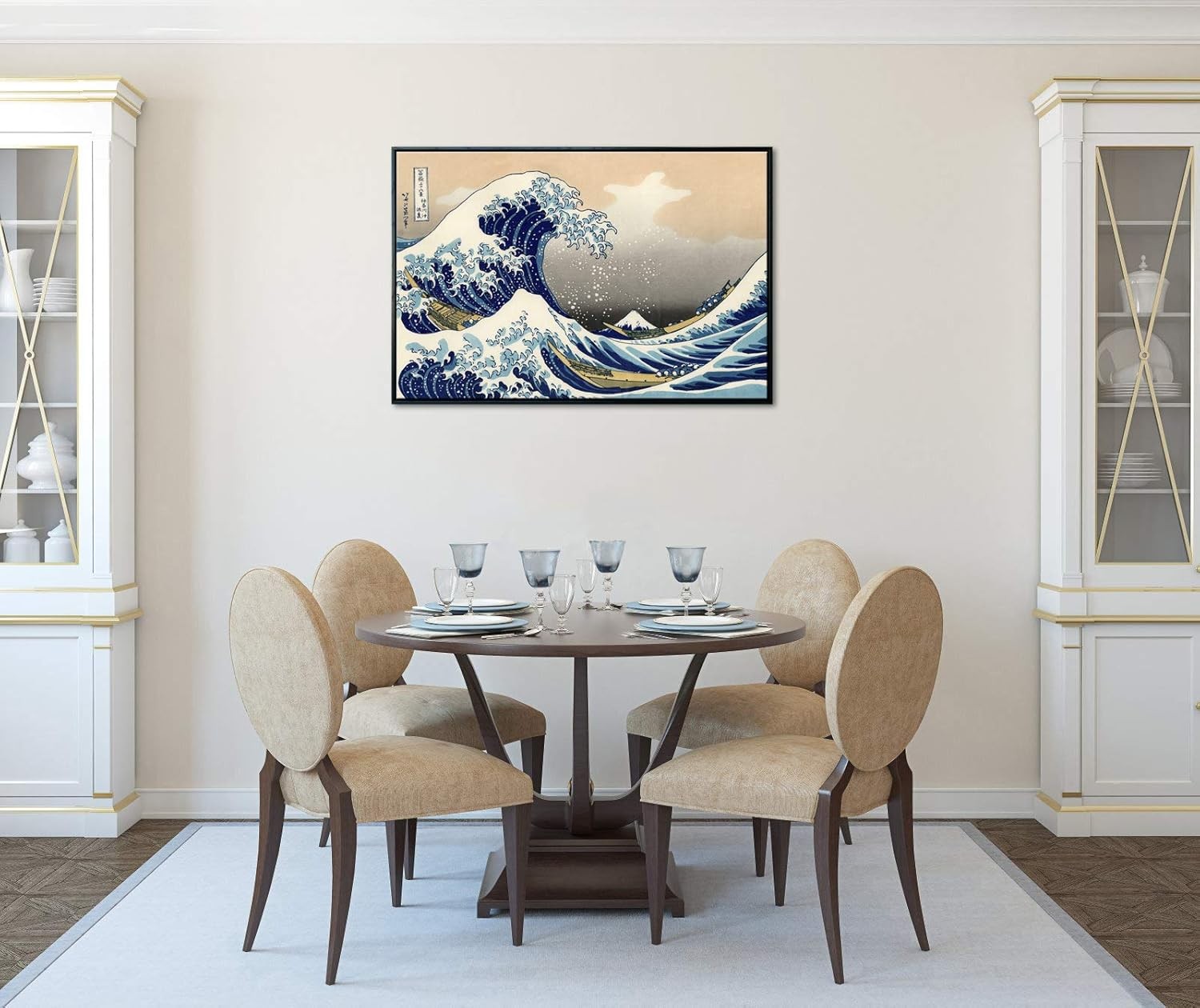 Great Wave Canvas Wall Art 90x60cm Black Framed Print