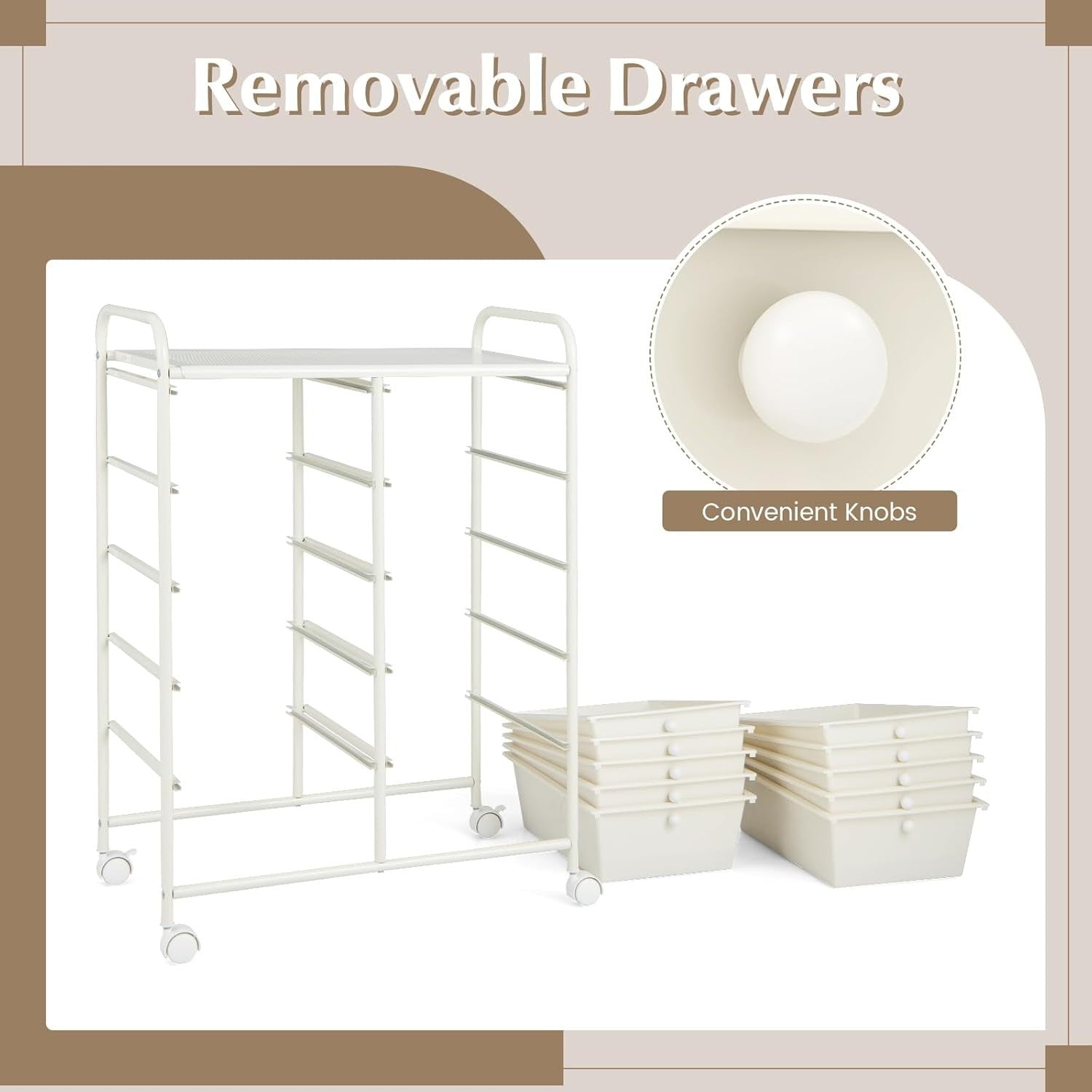 White 10 Drawer Rolling Storage Cart Utility Organizer Trolley Wheels