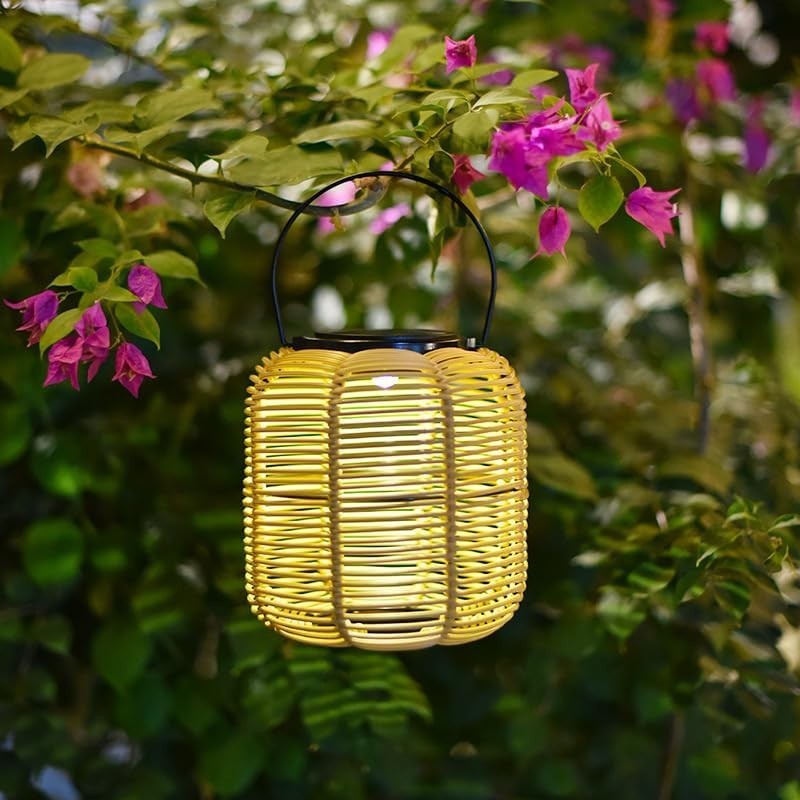 Japanese Hanging Solar Lantern – Rattan Outdoor Garden Light (Size D)