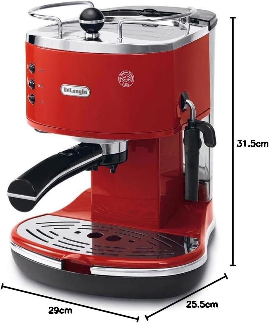 Retro Pump Espresso Coffee Maker | 1.4L Tank | Steam Wand | Compact 1100W Red
