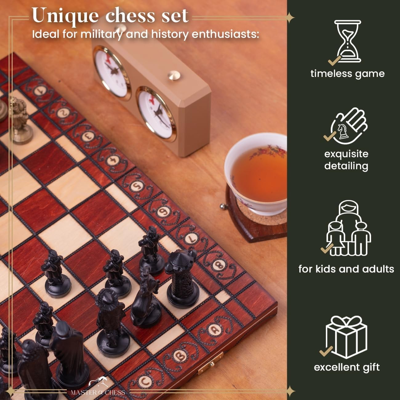 Luxury Medieval Chess Set 42cm Foldable Wooden Board Weighted Pieces Gift