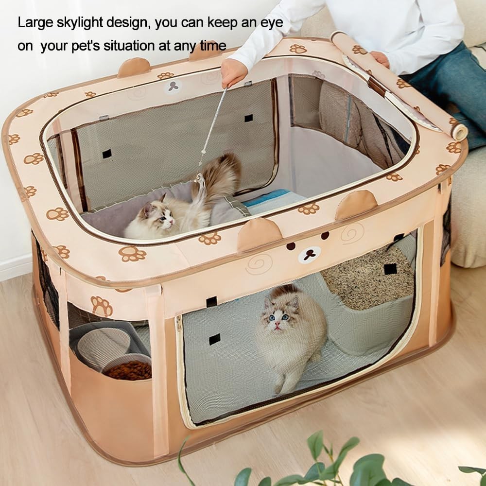 XL Foldable Pet Playpen Portable Dog Cat Kennel Tent Indoor Outdoor Mesh Brown