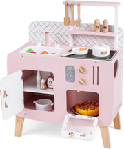 Kids Wooden Play Kitchen Pink w/ Oven Sink Stove Accessories