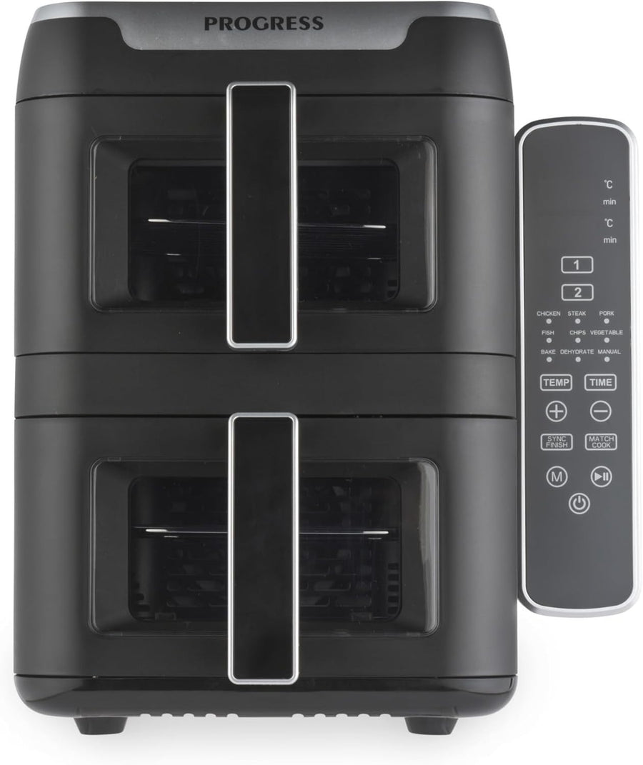 9L Dual Tier Air Fryer Stacked 2 Basket Window Touch LED 9 Presets 2400W