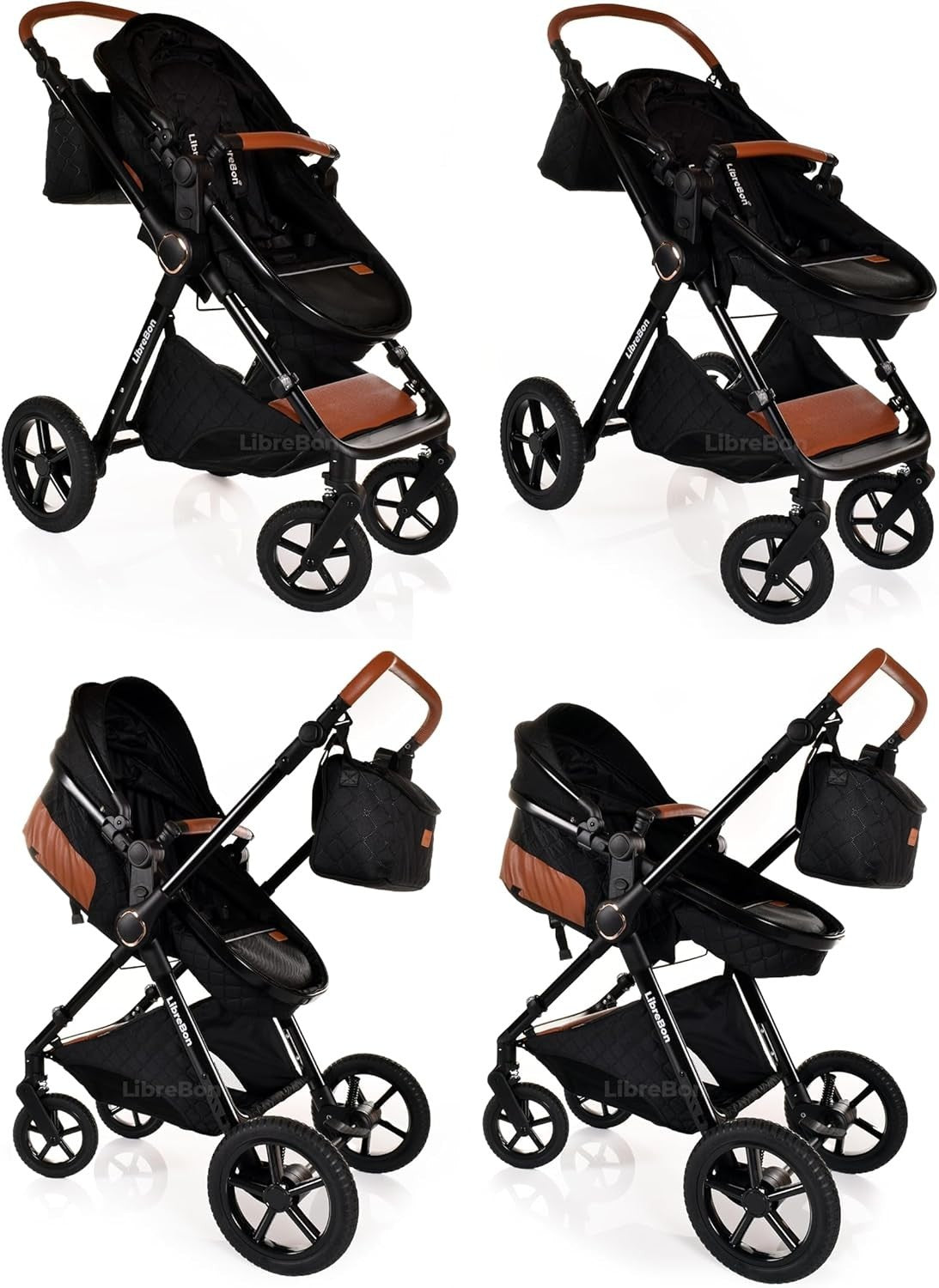 3 in 1 Baby Pram Pushchair Lightweight Folding Travel System Newborn Black