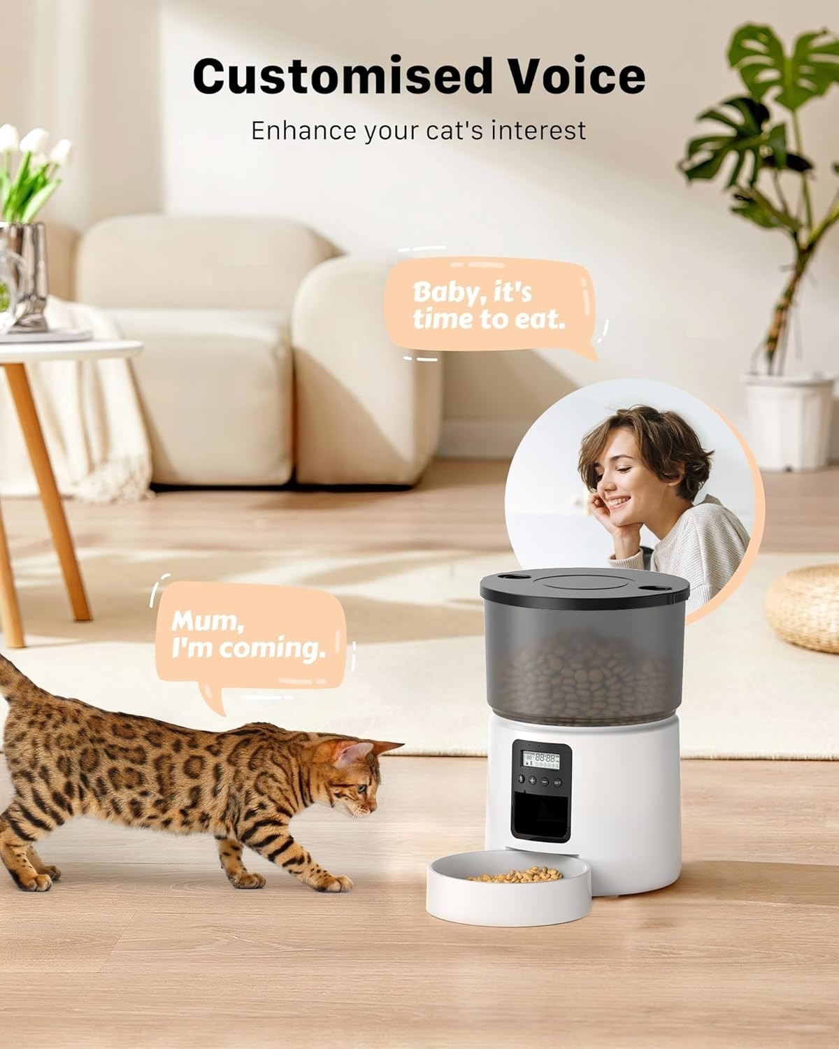 Automatic Cat Dog Feeder 5L Timer Food Dispenser Voice Reminder White
