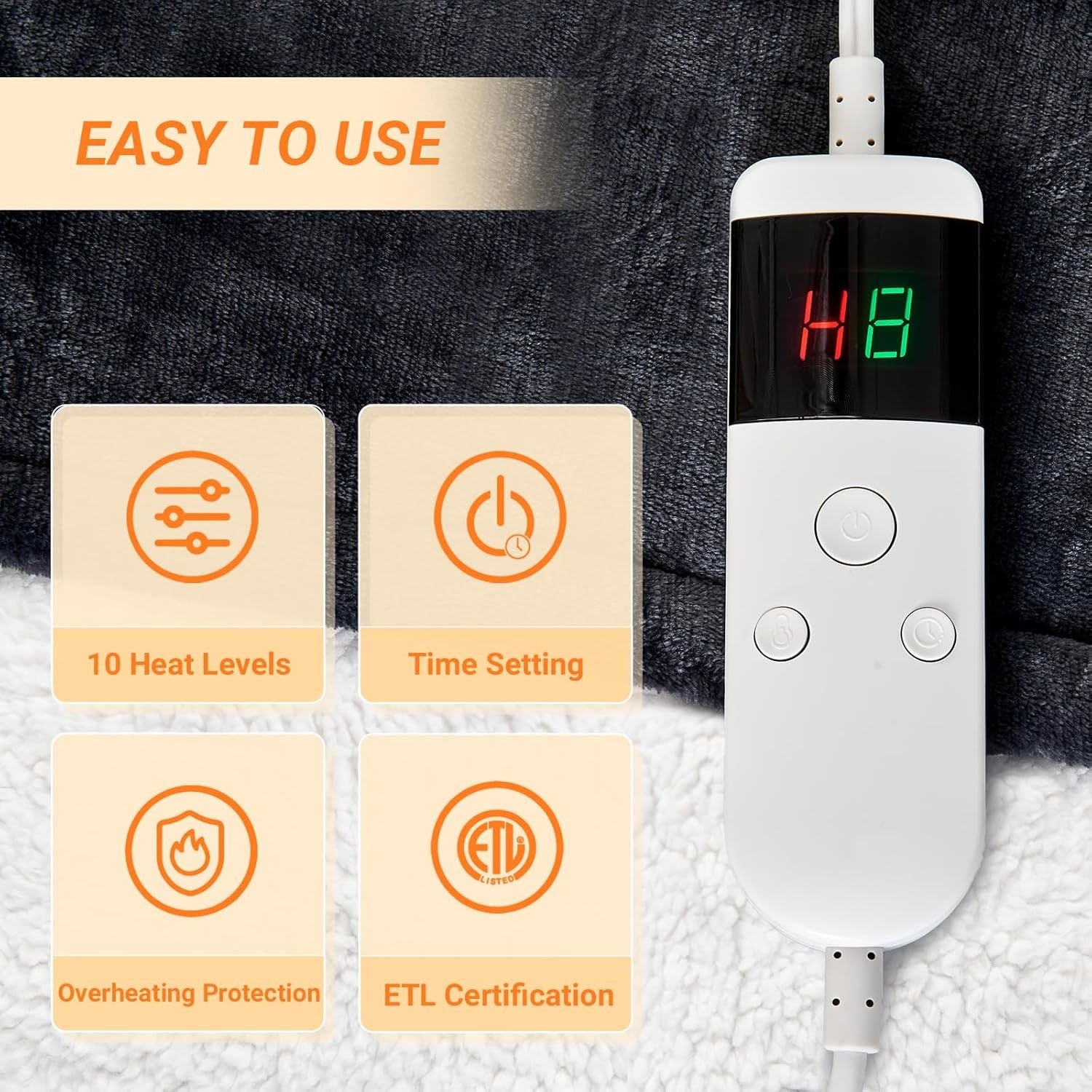 Double Electric Heated Blanket Dual Control 10 Heat Settings Auto 180x200cm