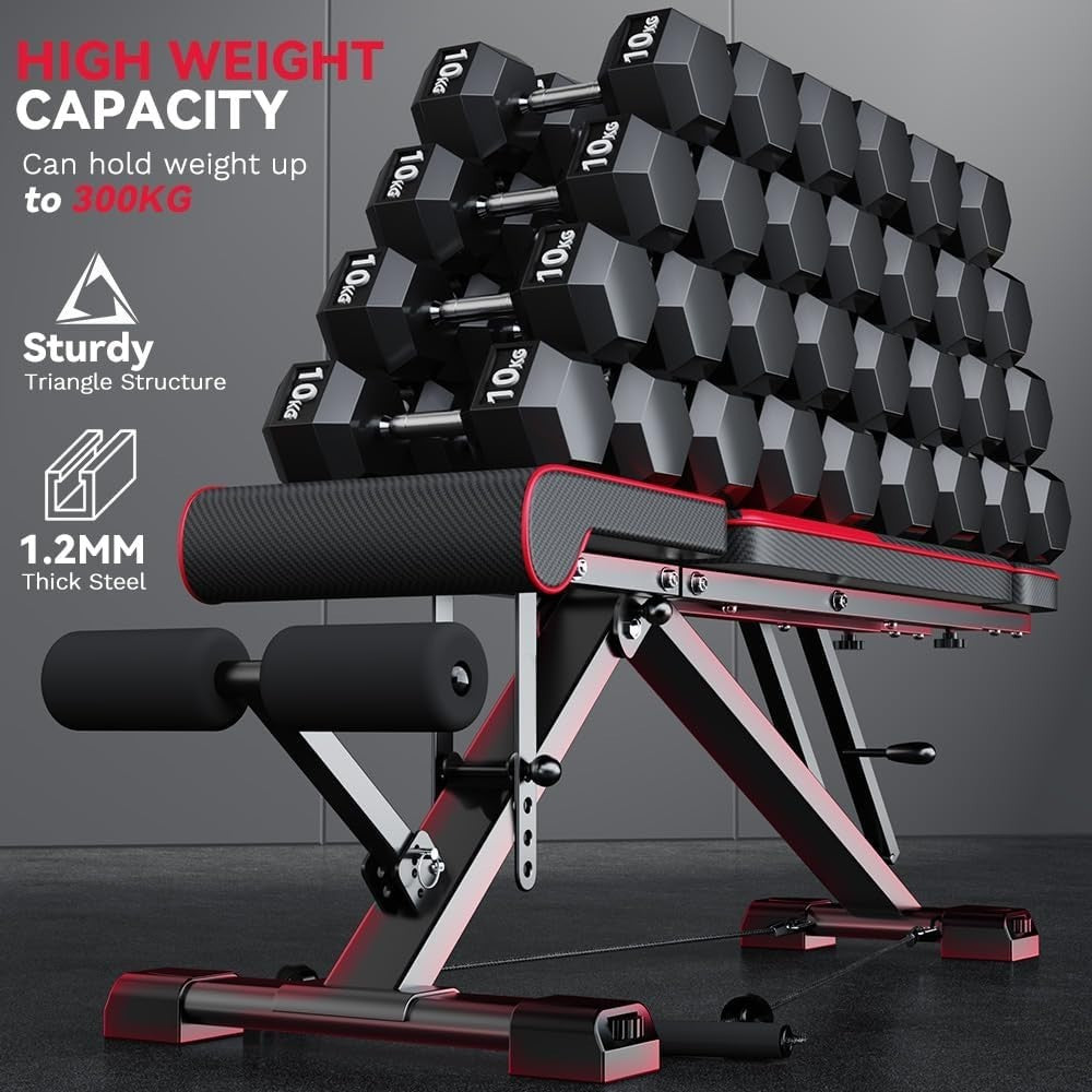 Adjustable Folding Weight Bench 660lb Capacity Resistance Bands Home Gym