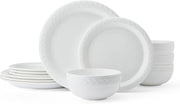 12 Piece Bone China Dinner Set Lightweight Chip Resistant Plates Bowls White