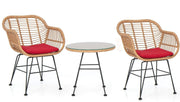 3 Piece Rattan Bistro Set Outdoor Patio Chairs with Glass Table & Cushions