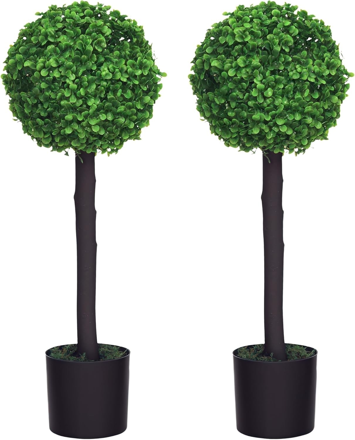Set of 2 60cm Boxwood Topiary Ball Trees in Pots Realistic Artificial Plants