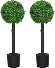 Set of 2 60cm Boxwood Topiary Ball Trees in Pots Realistic Artificial Plants