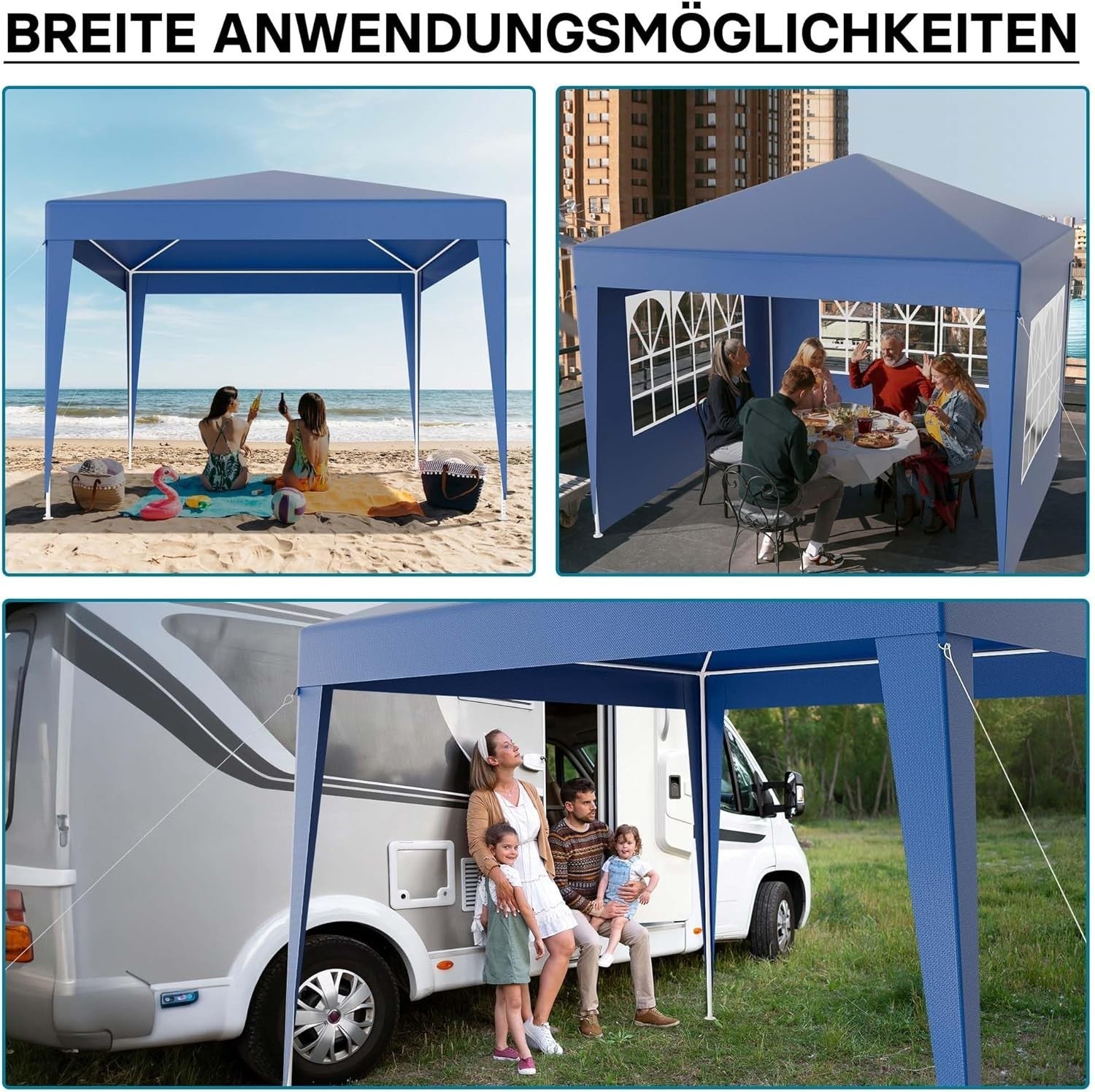 3x3m Blue Pavilion Gazebo Party Tent Removable Sides UV50+ Garden Outdoor