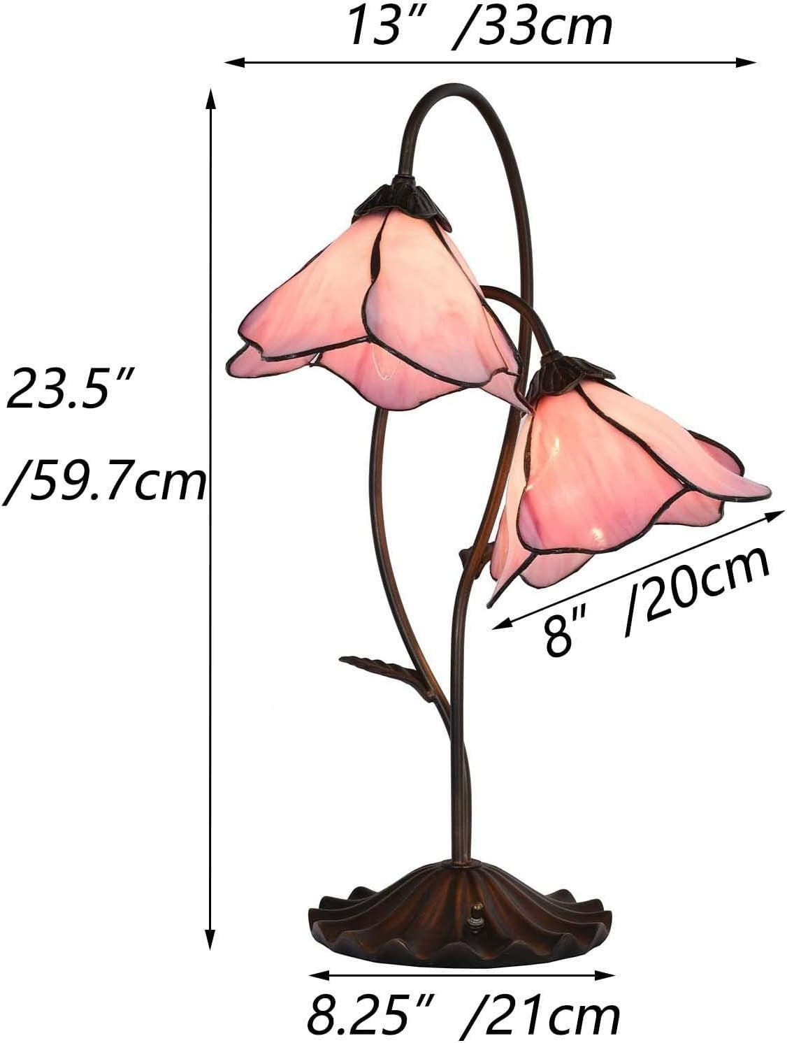 Vintage Tiffany Style Stained Glass Table Lamp, 2-Light Pink Lily Pad Base