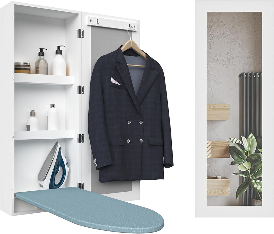Wall Mounted Ironing Board Cabinet with Mirror Foldable Storage