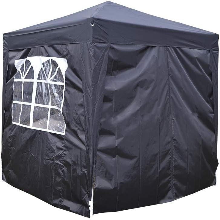 2x2m Black Pop Up Gazebo Waterproof Outdoor Party Tent w/ Side Walls