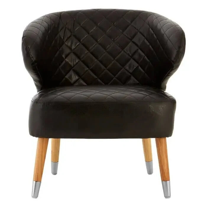 Black Faux Leather Wingback Accent Chair Quilted Armchair with Wood Legs